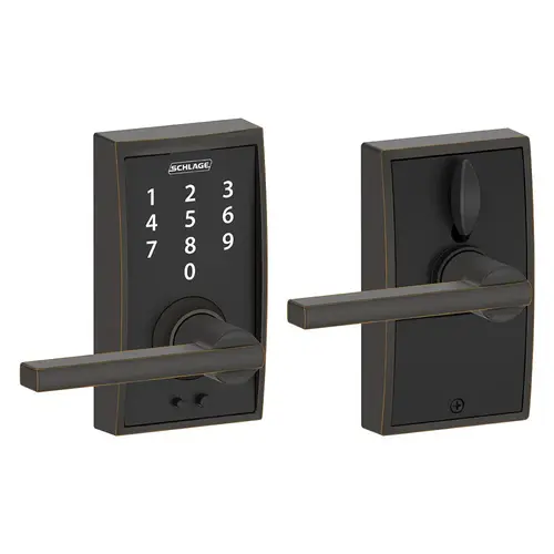 FE695 Keyless Touchscreen Lever with Century Trim and Latitude Lever, Aged Bronze