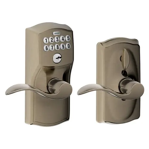 FE595 Keypad Lever with Camelot Trim and Accent Lever with Flex Lock, Satin Nickel Blackened
