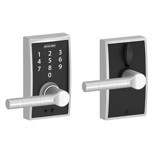 FE695 Keyless Touchscreen Lever with Century Trim and Broadway Lever, Satin Chrome