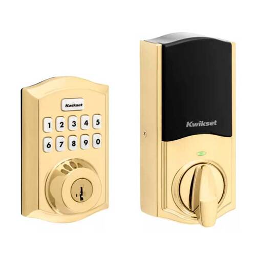 Traditional Push Button Electronic Deadbolt Lifetime Polished Brass