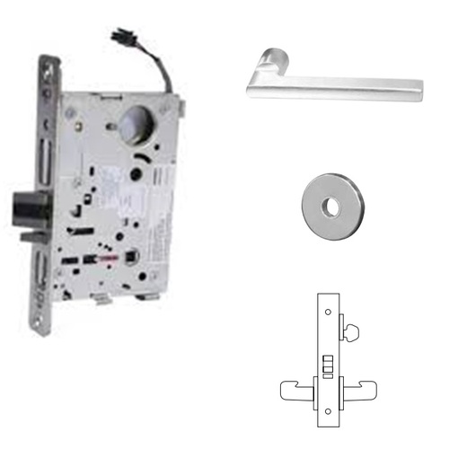 Fail Secure Electro Mechanical Single Cylinder 24 Volt Mortise Lock with MD Lever and LN Rose with LA Keyway Satin Chrome Finish