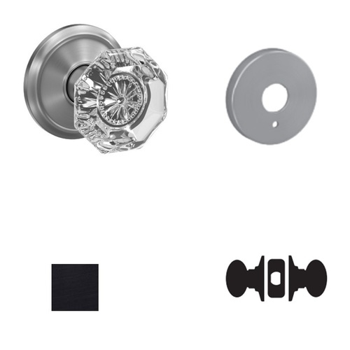 Alexandria Glass Knob with Howe Rose Passage and Privacy Lock with 16600 Latch and 10027 Strike Matte Black Finish