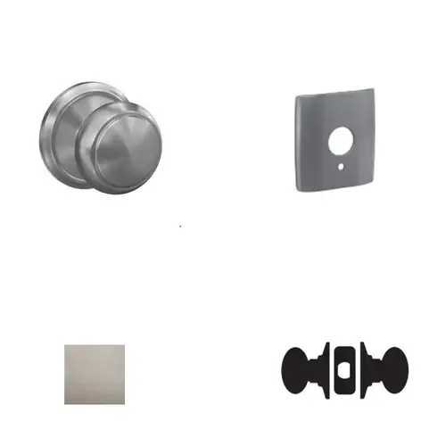 Andover Knob with Dalton Rose Passage and Privacy Lock with 16600 Latch and 10027 Strike Satin Nickel Finish