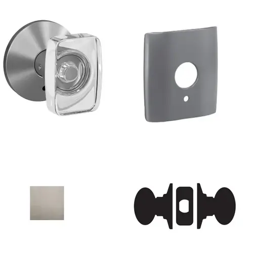 Caine Glass Knob with Dalton Rose Passage and Privacy Lock with 16600 Latch and 10027 Strike Satin Nickel Finish