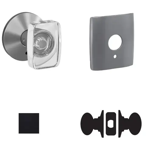 Caine Glass Knob with Dalton Rose Passage and Privacy Lock with 16600 Latch and 10027 Strike Matte Black Finish