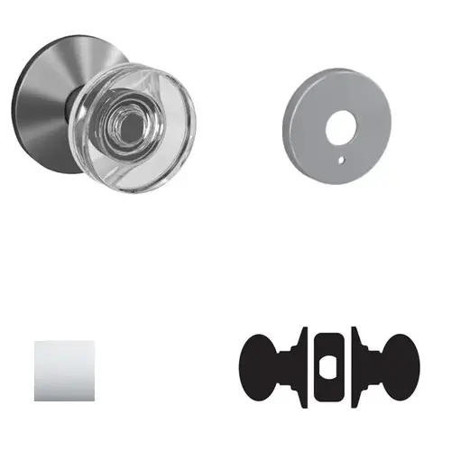 Dawes Glass Knob with Howe Rose Passage and Privacy Lock with 16600 Latch and 10027 Strike Bright Chrome Finish