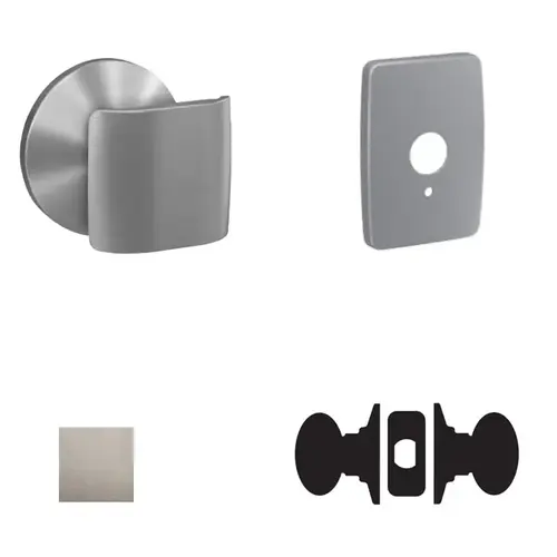 Ganton Knob with Greene Rose Passage and Privacy Lock with 16600 Latch and 10027 Strike Satin Nickel Finish