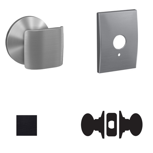 Ganton Knob with Century Rose Passage and Privacy Lock with 16600 Latch and 10027 Strike Matte Black Finish