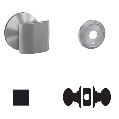 Ganton Knob with Indy Rose Passage and Privacy Lock with 16600 Latch and 10027 Strike Matte Black Finish