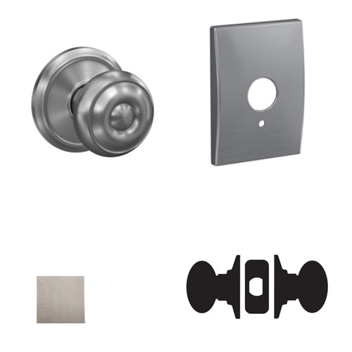 Georgian Knob with Century Rose Passage and Privacy Lock with 16600 Latch and 10027 Strike Satin Nickel Finish