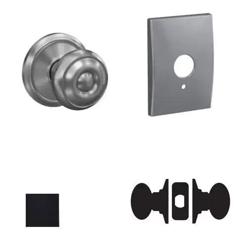 Georgian Knob with Century Rose Passage and Privacy Lock with 16600 Latch and 10027 Strike Matte Black Finish