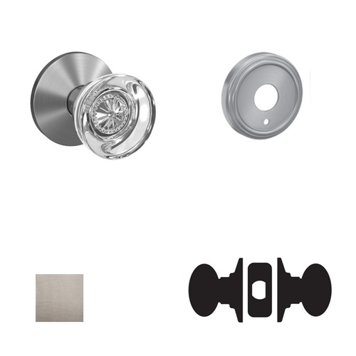 Hobson Knob with Indy Rose Passage and Privacy Lock with 16600 Latch and 10027 Strike Satin Nickel Finish