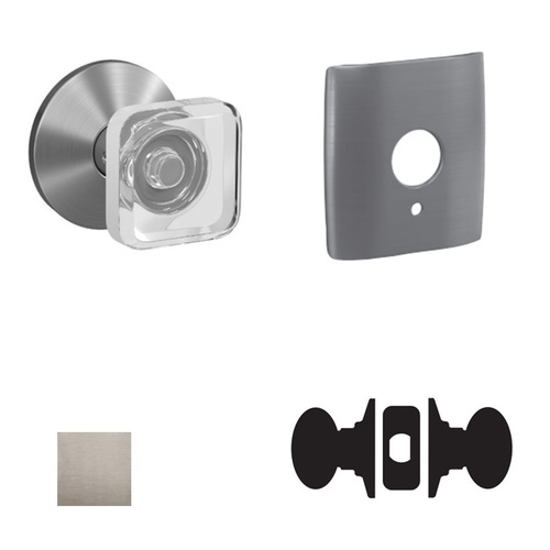 Kyle Glass Knob with Dalton Rose Passage and Privacy Lock with 16600 Latch and 10027 Strike Satin Nickel Finish