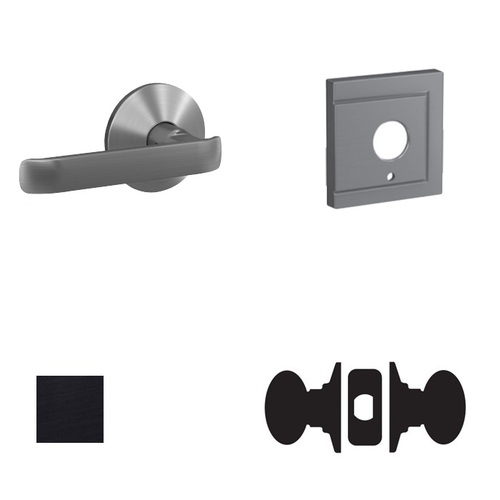 Clybourn Lever with Upland Rose Passage and Privacy Lock with 16600 Latch and 10027 Strike Matte Black Finish