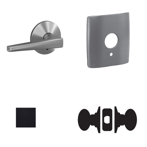 Eller Lever with Dalton Rose Passage and Privacy Lock with 16600 Latch and 10027 Strike Matte Black Finish