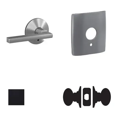 Latitude Lever with Dalton Rose Passage and Privacy Lock with 16600 Latch and 10027 Strike Matte Black Finish