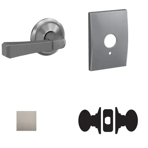 Rivington Lever with Century Rose Passage and Privacy Lock with 16600 Latch and 10027 Strike Satin Nickel Finish