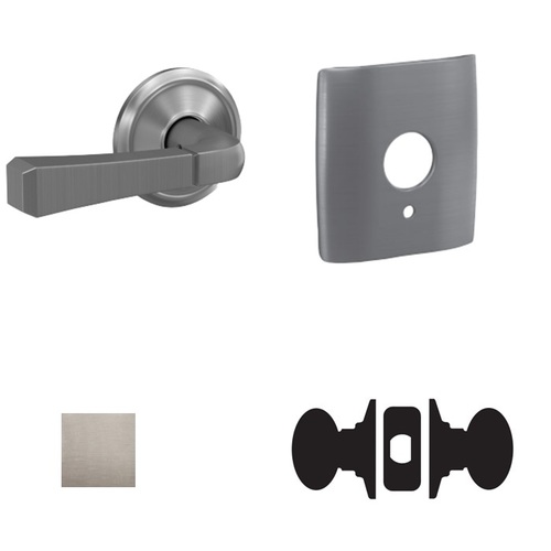 Rivington Lever with Dalton Rose Passage and Privacy Lock with 16600 Latch and 10027 Strike Satin Nickel Finish