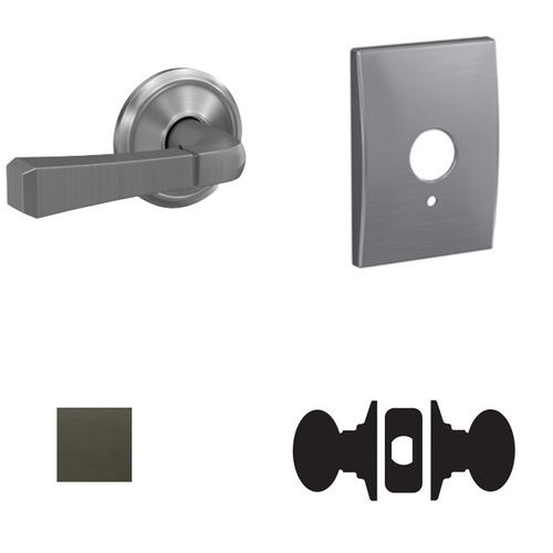 Rivington Lever with Century Rose Passage and Privacy Lock with 16600 Latch and 10027 Strike Aged Bronze Finish