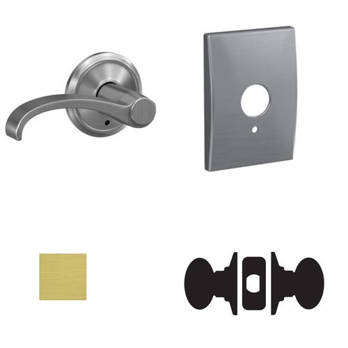 Whitney Lever with Century Rose Passage and Privacy Lock with 16600 Latch and 10027 Strike Satin Brass Finish