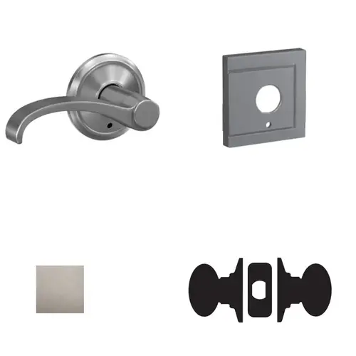 Whitney Lever with Upland Rose Passage and Privacy Lock with 16600 Latch and 10027 Strike Satin Nickel Finish