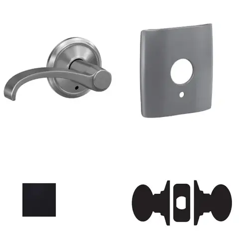 Whitney Lever with Dalton Rose Passage and Privacy Lock with 16600 Latch and 10027 Strike Matte Black Finish