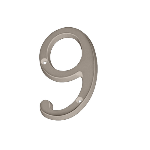 House Number, Character: 9, 4 in H Character, Nickel Character, Solid Brass