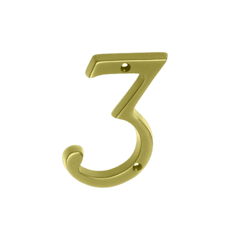 4" Classic House Number 3 Bright Polished Brass