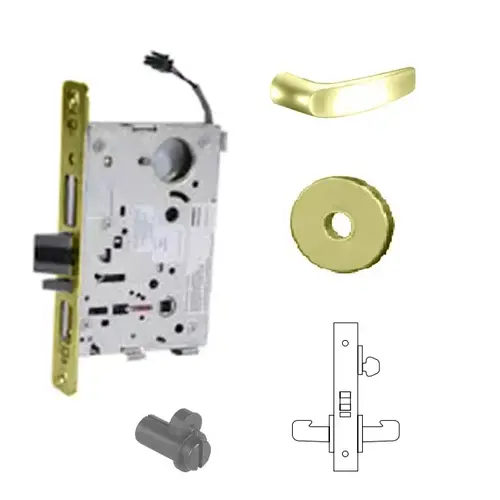 8271-12V Electrified Single Cylinder Mortise Lock Bright Polished Brass