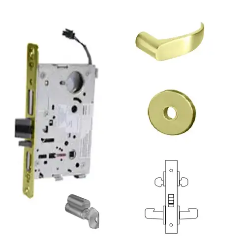 RX-8272-12V Electrified Double Cylinder Mortise Lock Bright Polished Brass