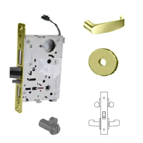 RX-8272-12V Electrified Double Cylinder Mortise Lock Bright Polished Brass