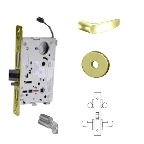 RX-8272-24V Electrified Double Cylinder Mortise Lock Bright Polished Brass