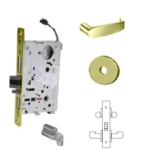 8272-12V Electrified Double Cylinder Mortise Lock Bright Polished Brass