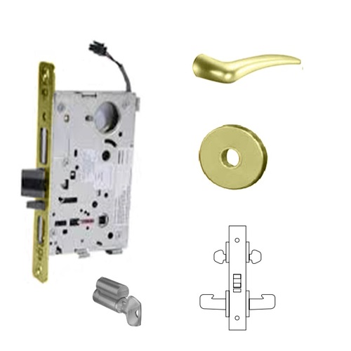 RX-8272-24V Electrified Double Cylinder Mortise Lock Bright Polished Brass