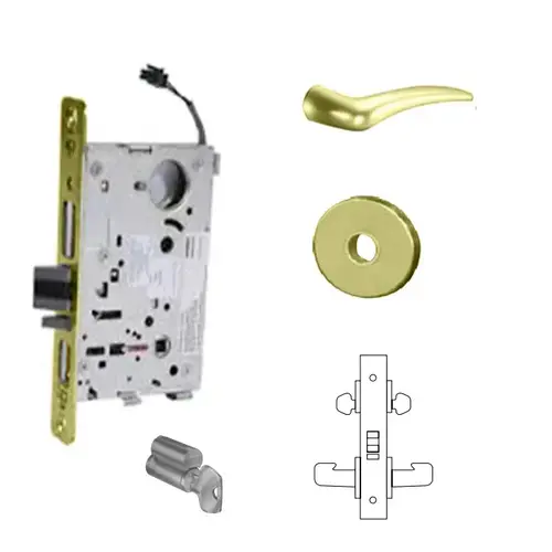 RX-8272-12V Electrified Double Cylinder Mortise Lock Bright Polished Brass