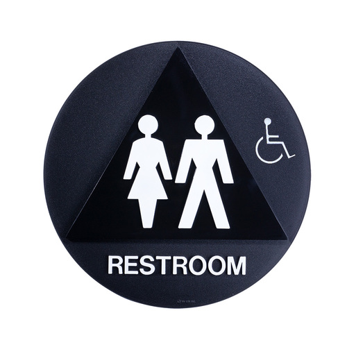 BCF SBH12AG-BLACK-2 12 x 12 All Gender Door Sign With Raised Handicapped Symbol