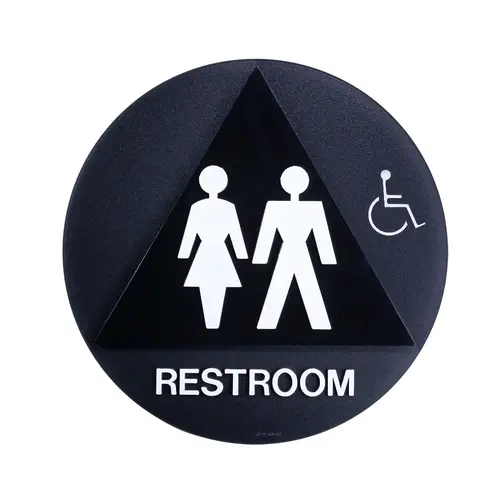 BCF SBH12U-BLACK-2 12 x 12 Unisex Door Sign With Raised Handicapped Symbol
