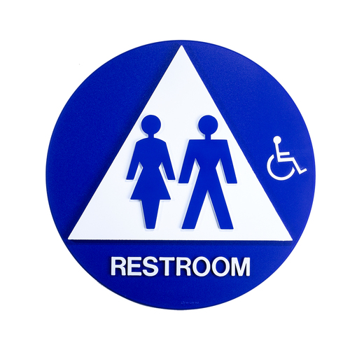 BCF SBH12AG-BLUE-2 12 x 12 All Gender Door Sign With Raised Handicapped Symbol