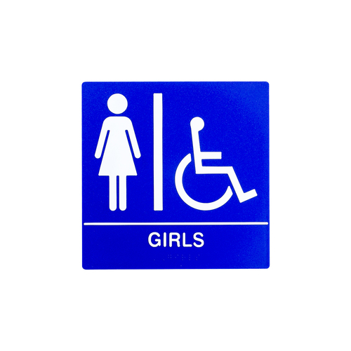 8 x 8 Girls Door Sign With Braille & Handicapped Symbol
