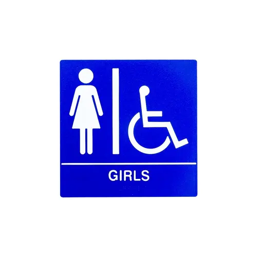 BCF SB443-GIRLS-BLUE 8 x 8 Girls Door Sign With Braille & Handicapped Symbol