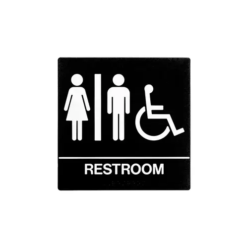 BCF SB444-BLACK 8 x 8 Unisex Door Sign With Braille & Handicapped Symbol