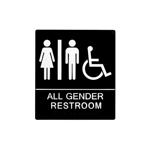 BCF SB454-BLACK 8 x 9 All Gender Wall Sign With Braille & Handicapped Symbol