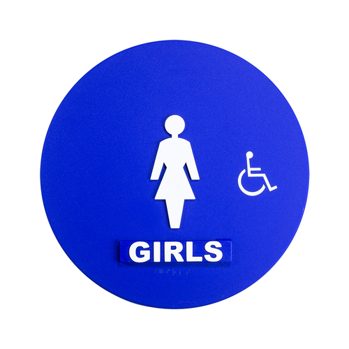 12 x 12 Girls Door Sign With Raised Handicapped Symbol
