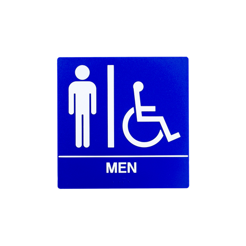 BCF SB445-BLUE 8 x 8 Men Door Sign With Braille & Handicapped Symbol