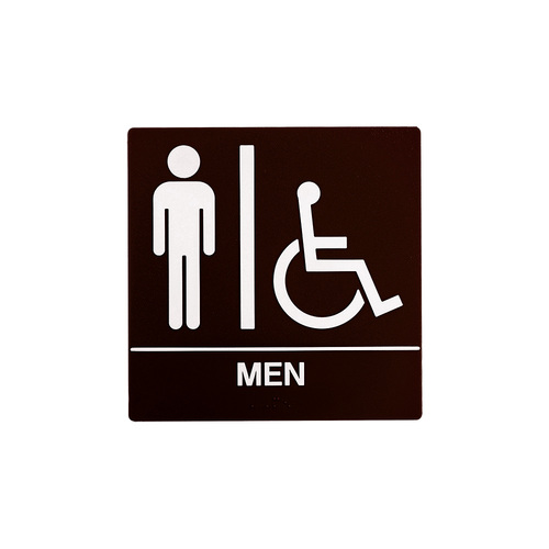 BCF SB445-BROWN 8 x 8 Men Door Sign With Braille & Handicapped Symbol