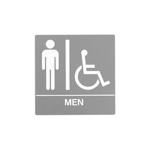 BCF SB445-GRAY 8 x 8 Men Door Sign With Braille & Handicapped Symbol