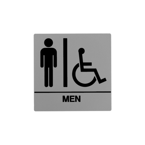BCF SB445-GRAY-BLACK 8 x 8 Men Door Sign With Braille & Handicapped Symbol
