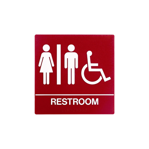 BCF SB444-RED 8 x 8 Unisex Door Sign With Braille & Handicapped Symbol