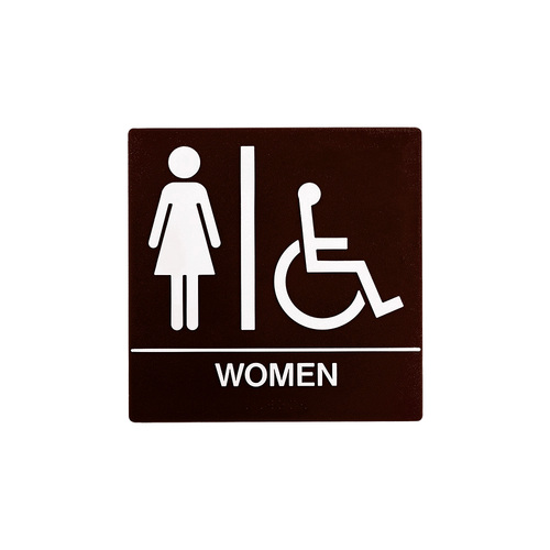 BCF SB443-BROWN 8 x 8 Women Door Sign With Braille & Handicapped Symbol