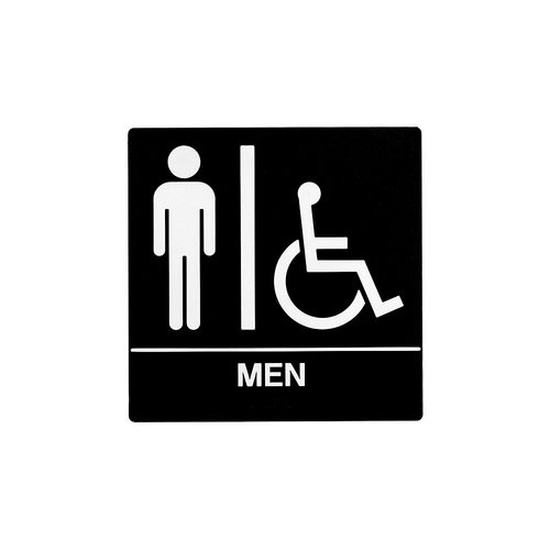 BCF SB445-BLACK 8 x 8 Men Door Sign With Braille & Handicapped Symbol